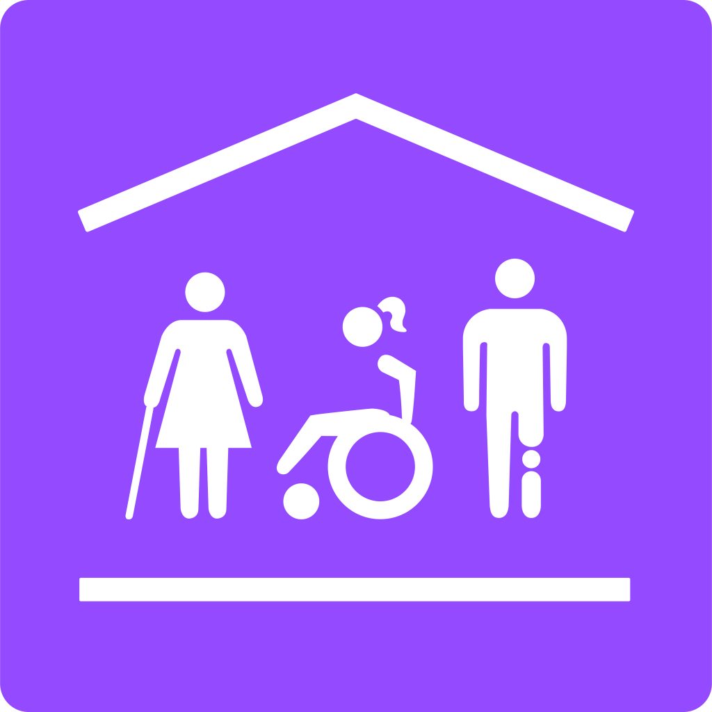 Lika rätt till trygghet och värdig levnadsstandard, lila ikon som illustrerar paragraf 28 i rättighetskonventionen.