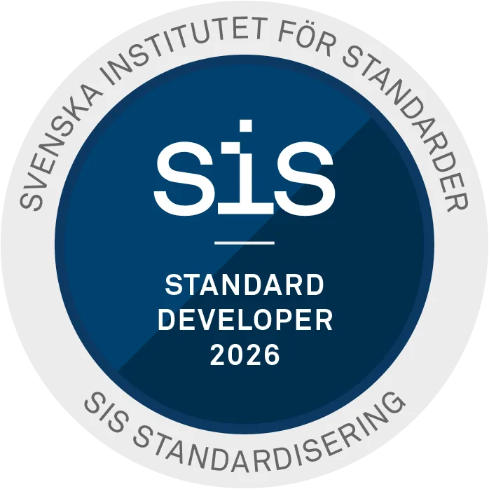 Märket med texten SIS standard developer är en länk till SIS webbplats.